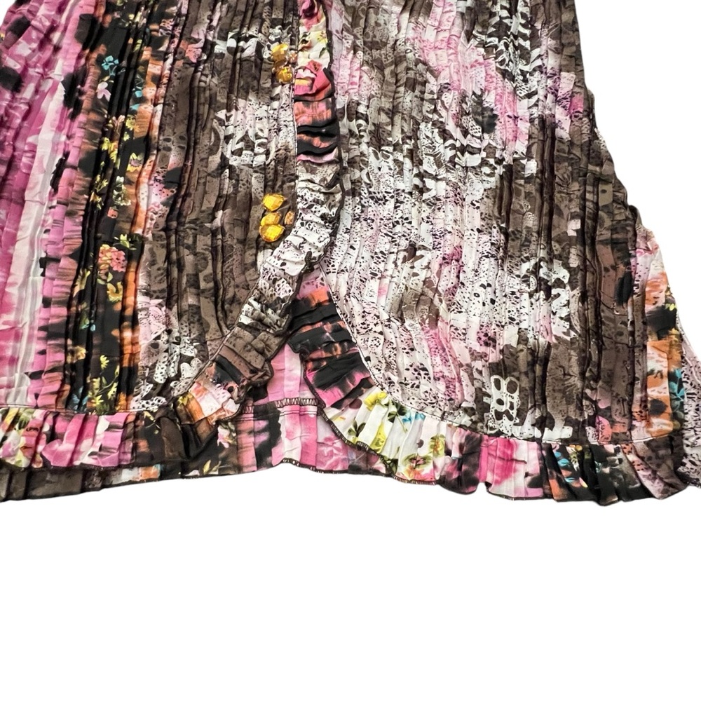 Alberto Makali Vintage Floral Abstract Short Sleeve Top Crinkle Ruffle Designer - Picture 11 of 15